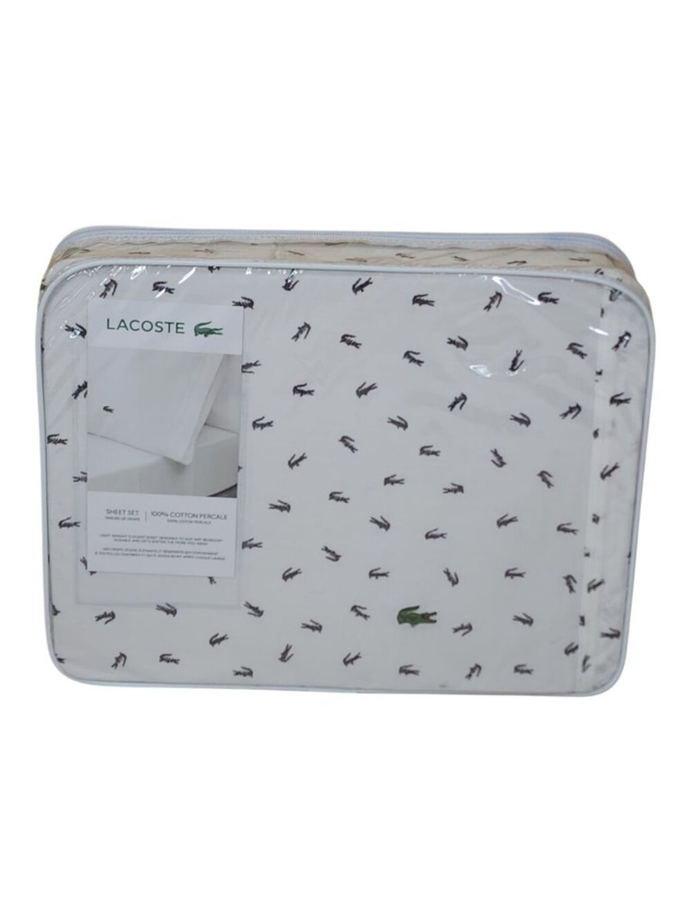 Lacoste Cotton Percale Full Sheet Set Croc Pattern Soft Breathable Material